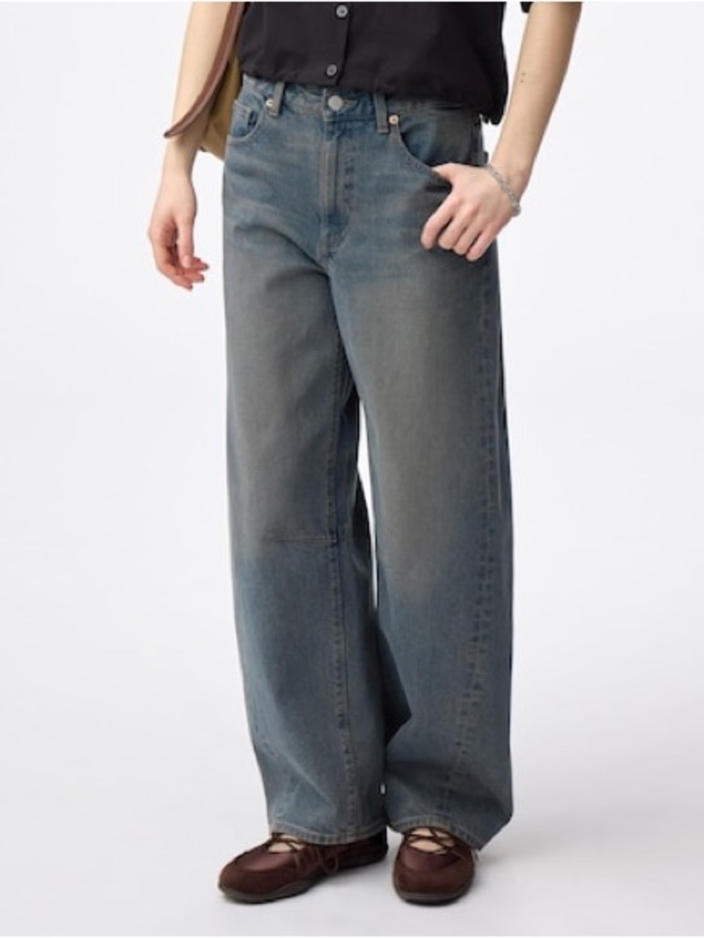 GU Barrel Leg Jeans Size Large NEW 67 Blue Casual Contemporary